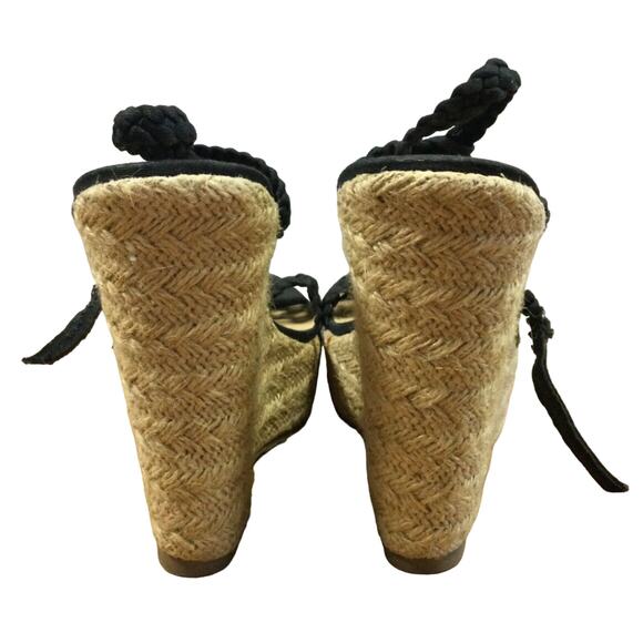 Mossimo Supply Co Women's Black Wedge Sandals Size 7 Open Toe Lace Strap 3 7/8” - Picture 4 of 12